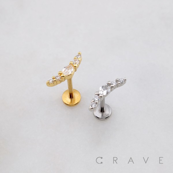 MULTI BEZEL CZ ROUND CURVED ARCH LINE THREADLESS (PUSH IN) 316L SURGICAL STEEL LABRET SET